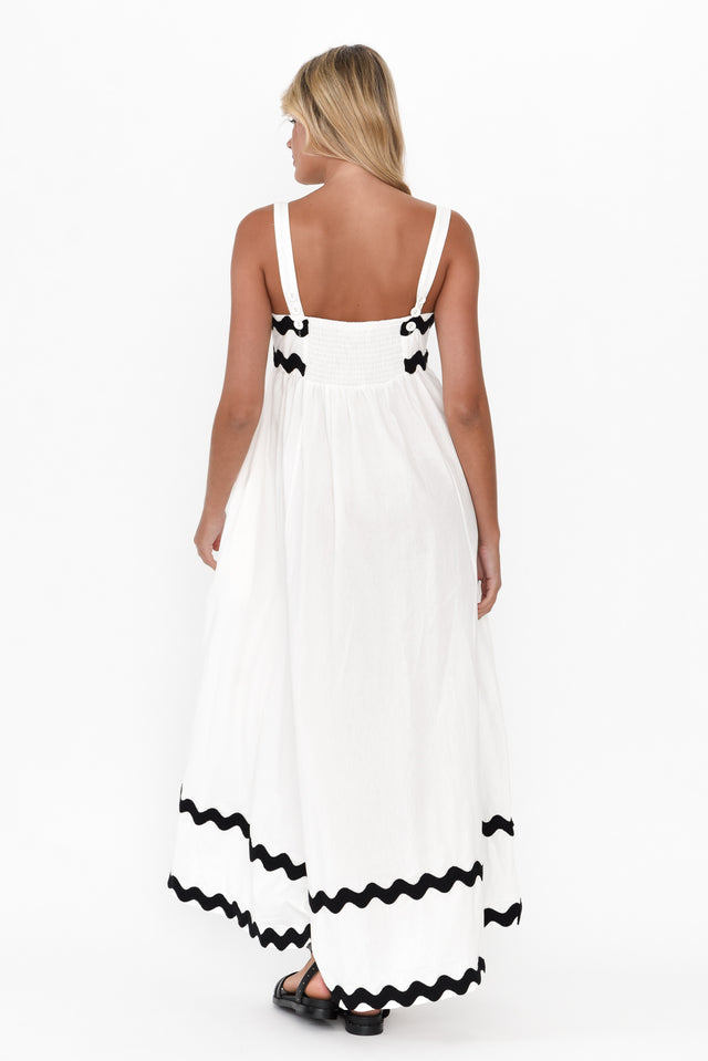 Perko White Trim Cotton Midi Dress