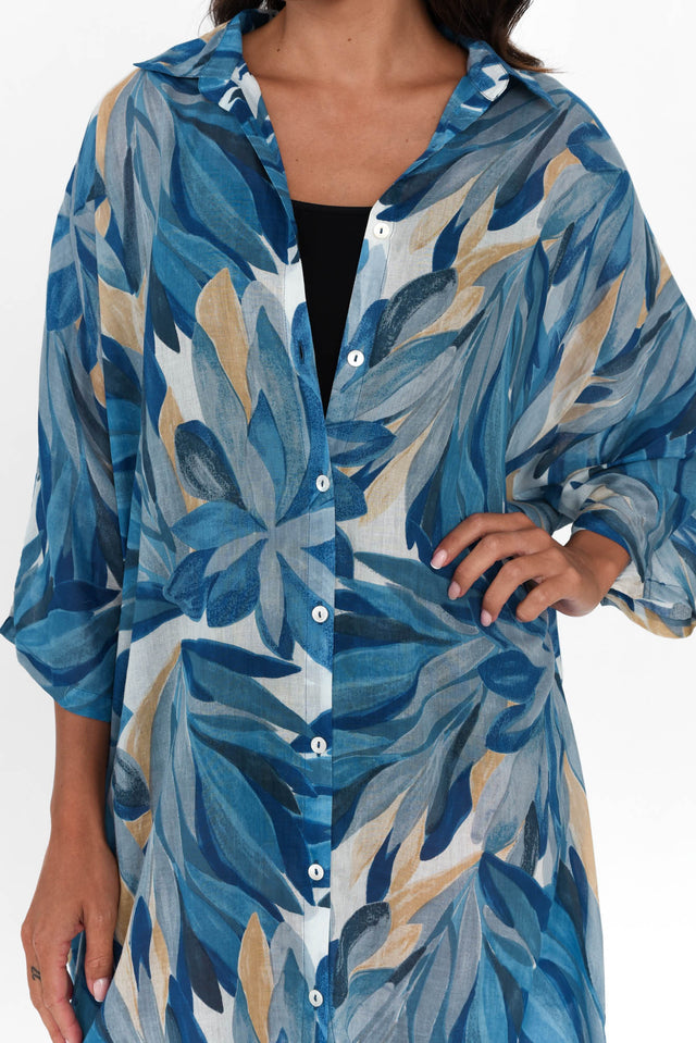 Perri Blue Blossom Cotton Relaxed Shirt