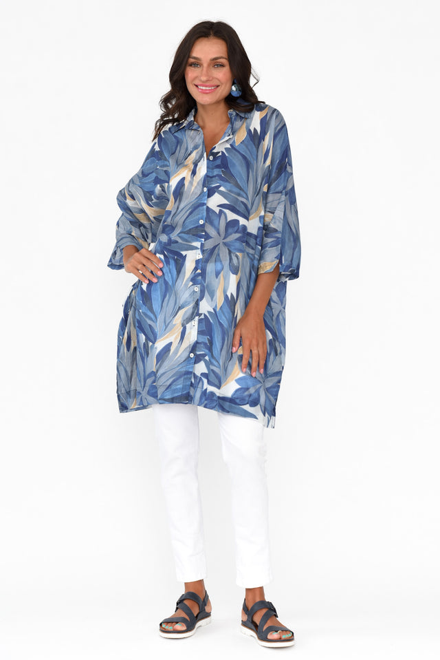 Perri Blue Blossom Cotton Relaxed Shirt