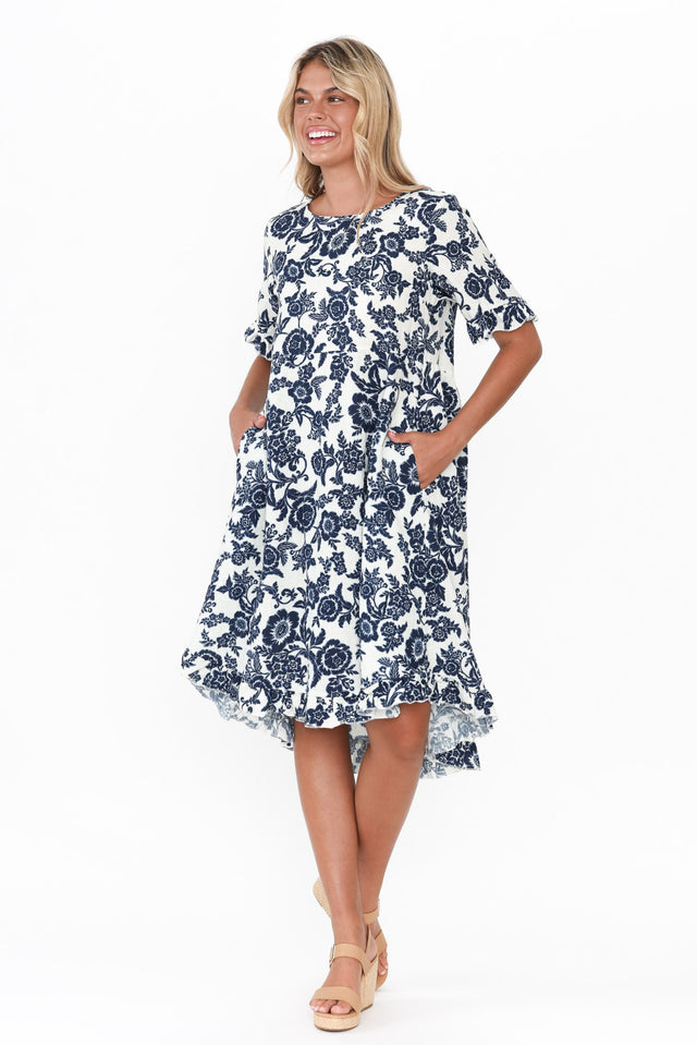 Preciosa Navy Floral Linen Dress