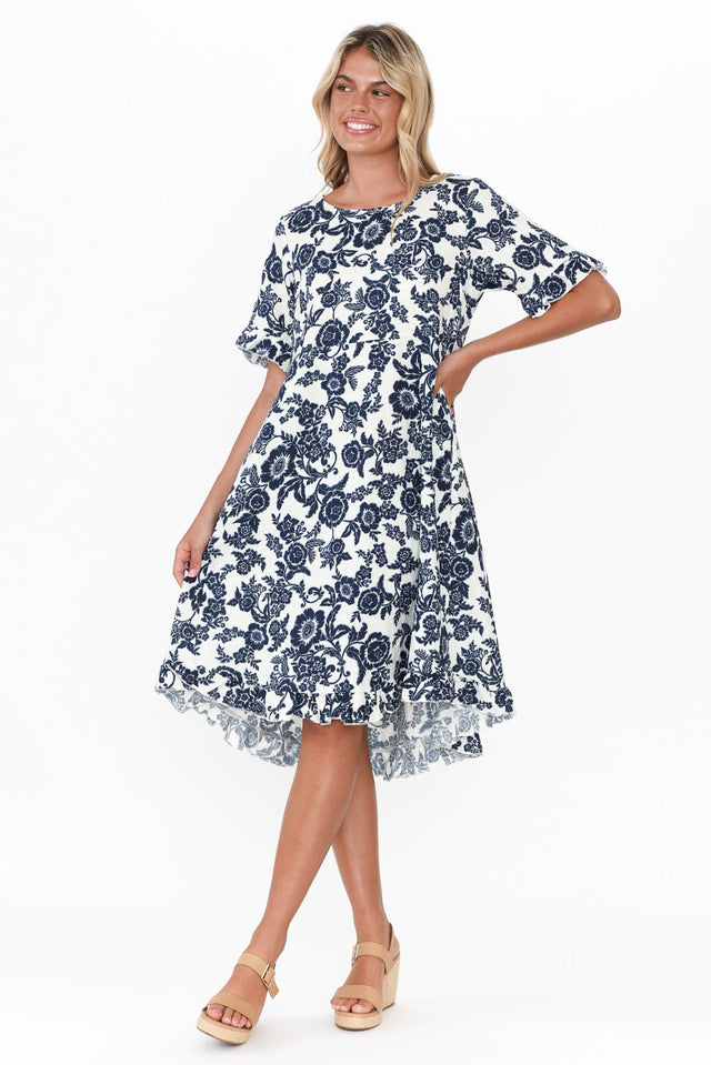 Preciosa Navy Floral Linen Dress