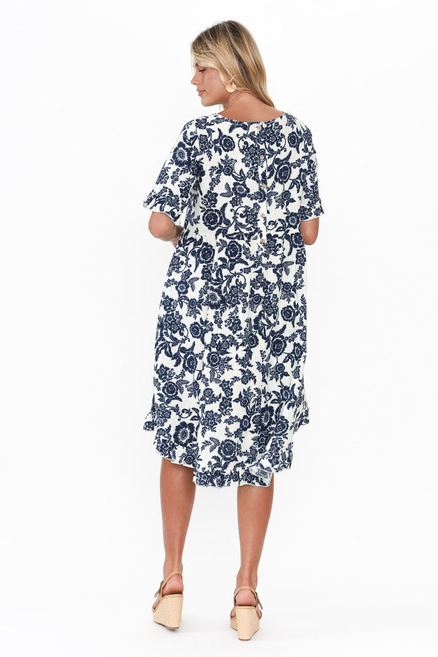 Preciosa Navy Floral Linen Dress