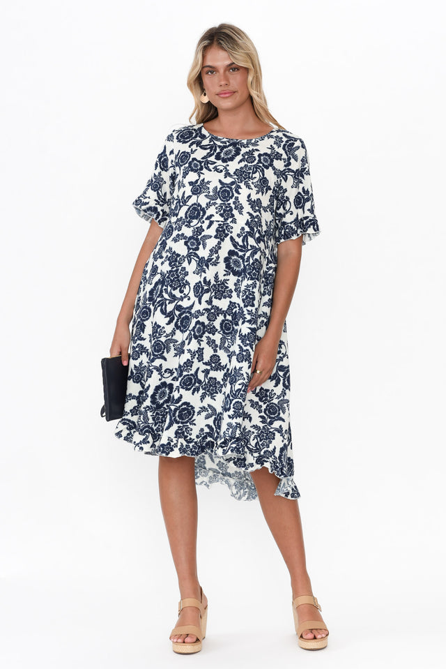 Preciosa Navy Floral Linen Dress