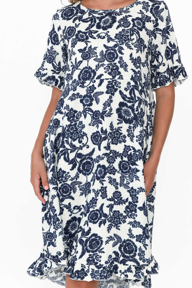 Preciosa Navy Floral Linen Dress