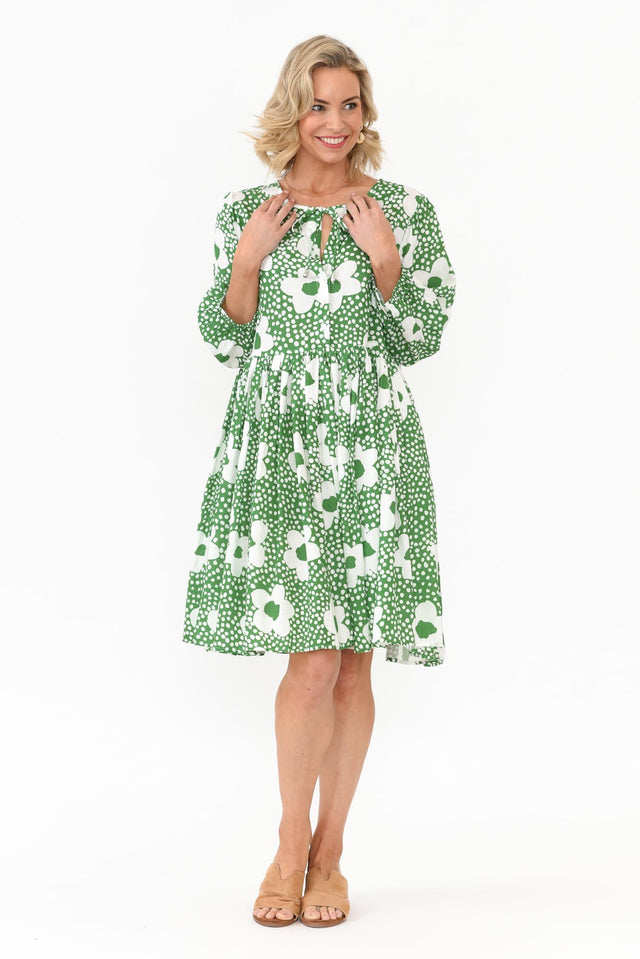 Quinta Green Bloom Cotton Blend Dress