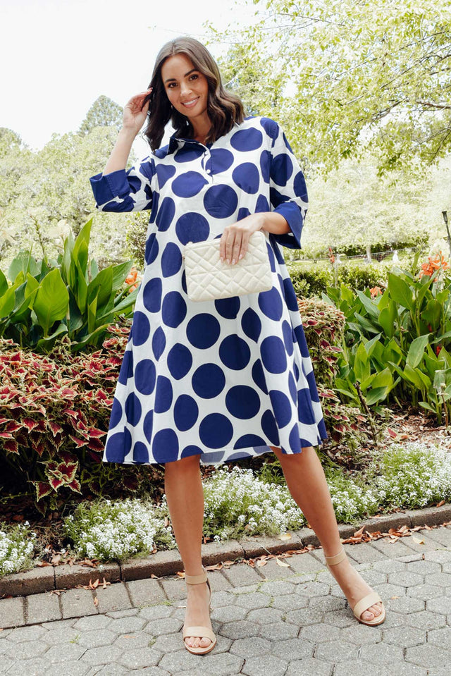 Raddix Navy Spot Cotton Pocket Dress