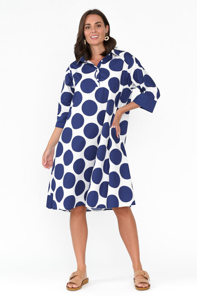 Raddix Navy Spot Cotton Pocket Dress