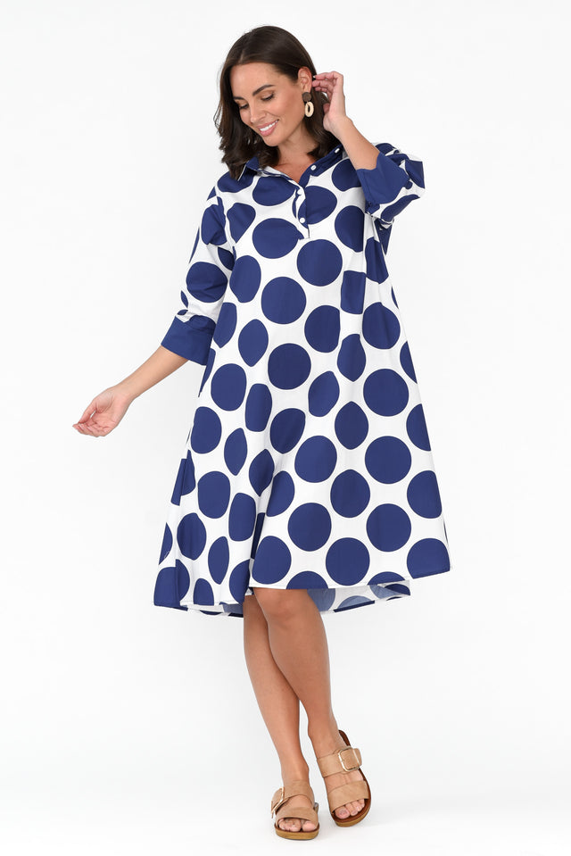 Raddix Navy Spot Cotton Pocket Dress