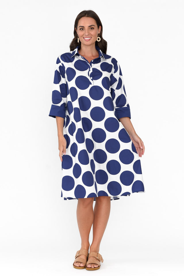 Raddix Navy Spot Cotton Pocket Dress