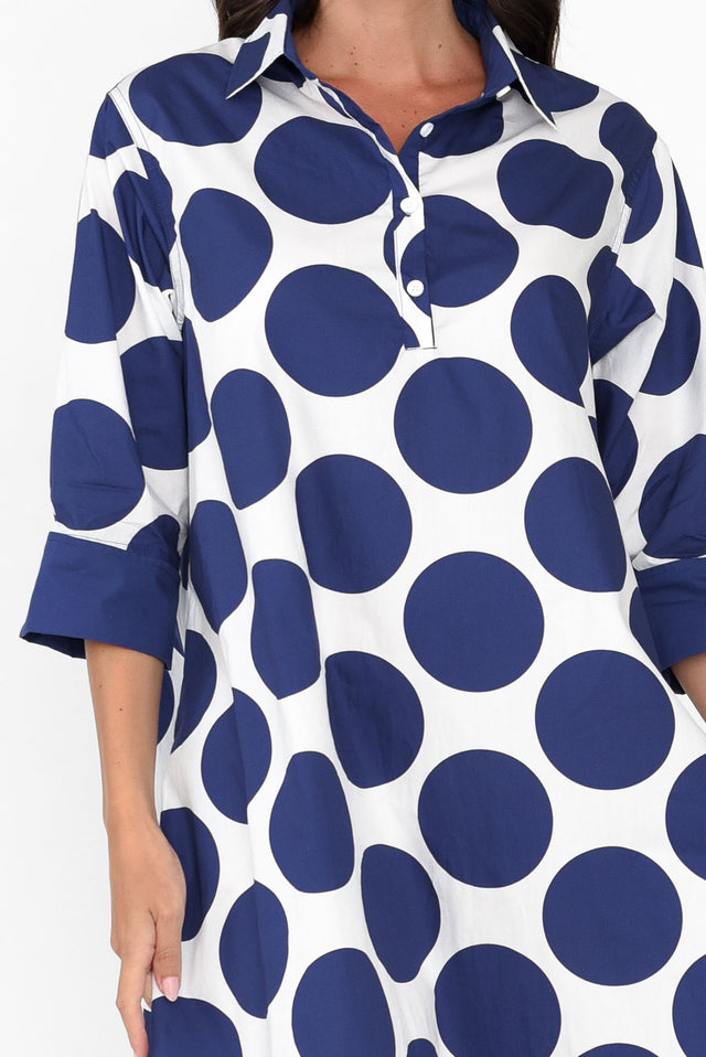 Raddix Navy Spot Cotton Pocket Dress