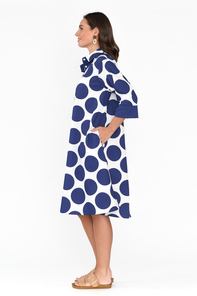 Raddix Navy Spot Cotton Pocket Dress