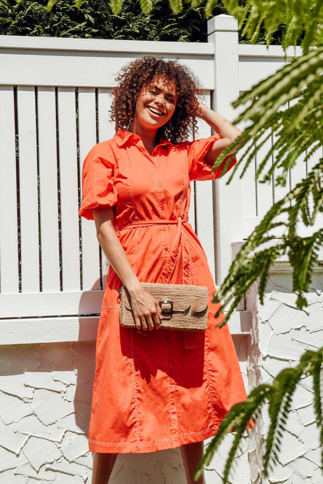 Ralphie Orange Cotton Contrast Stitch Dress