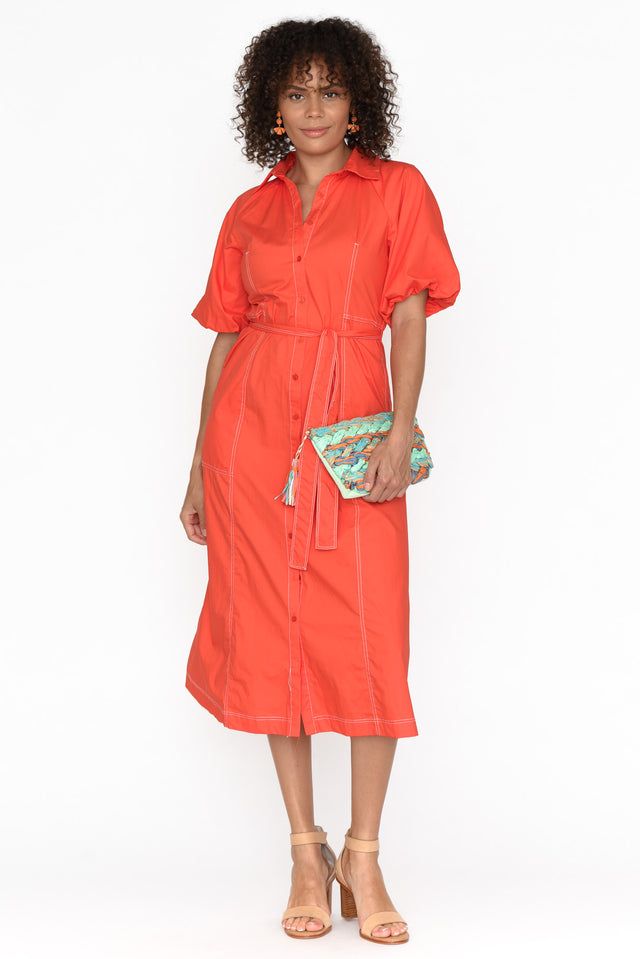 Ralphie Orange Cotton Contrast Stitch Dress