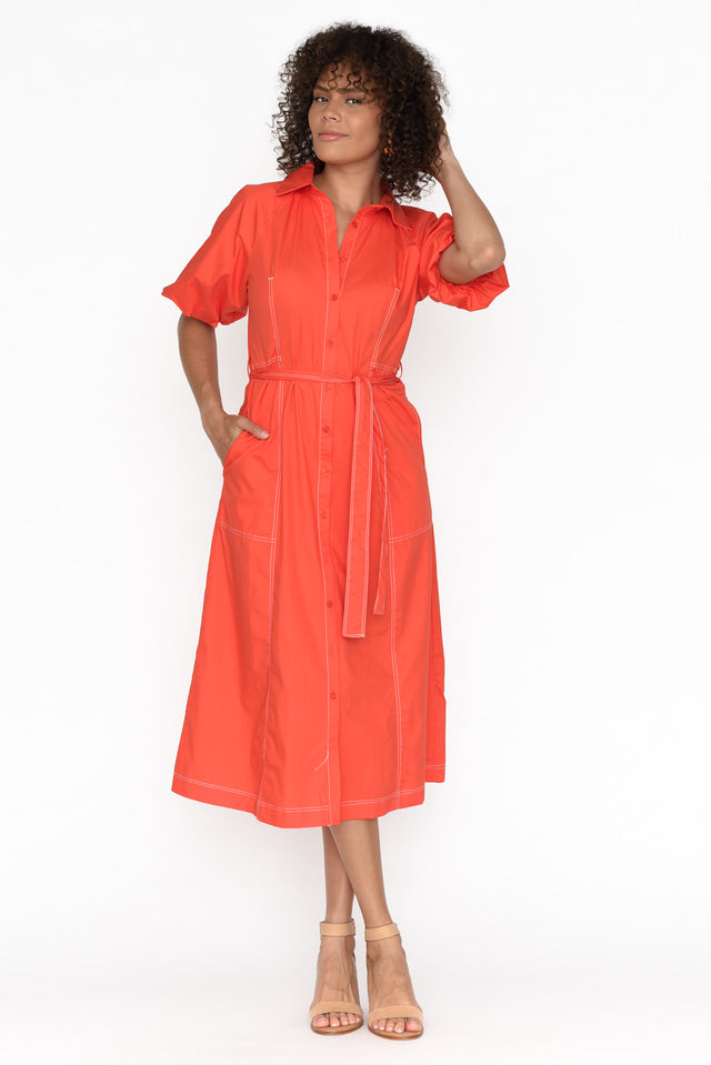 Ralphie Orange Cotton Contrast Stitch Dress