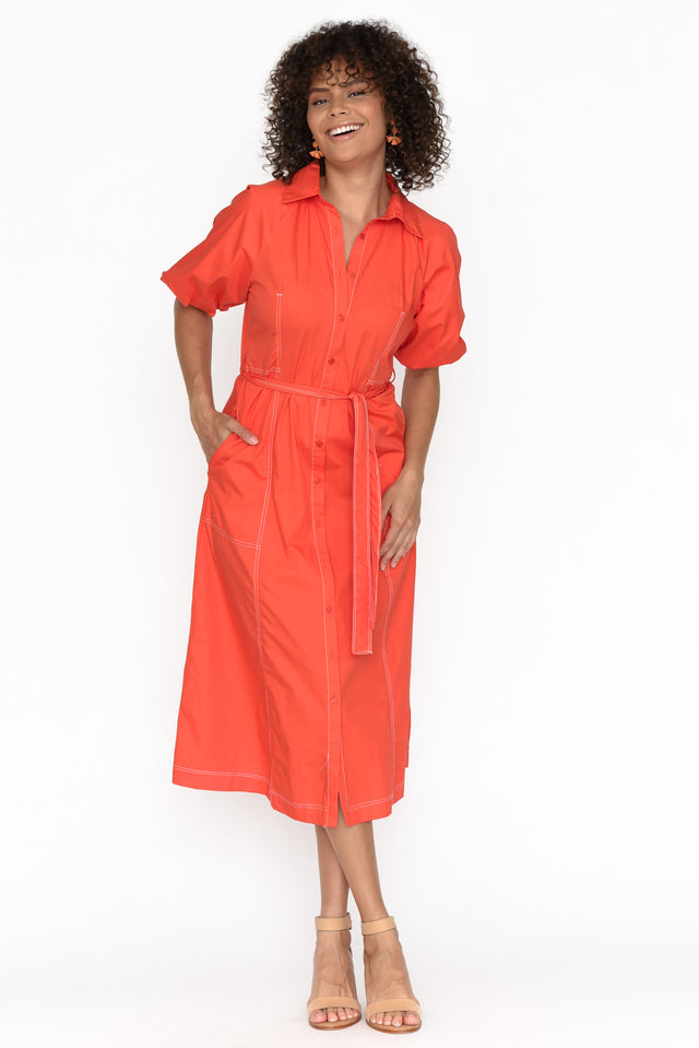 Ralphie Orange Cotton Contrast Stitch Dress