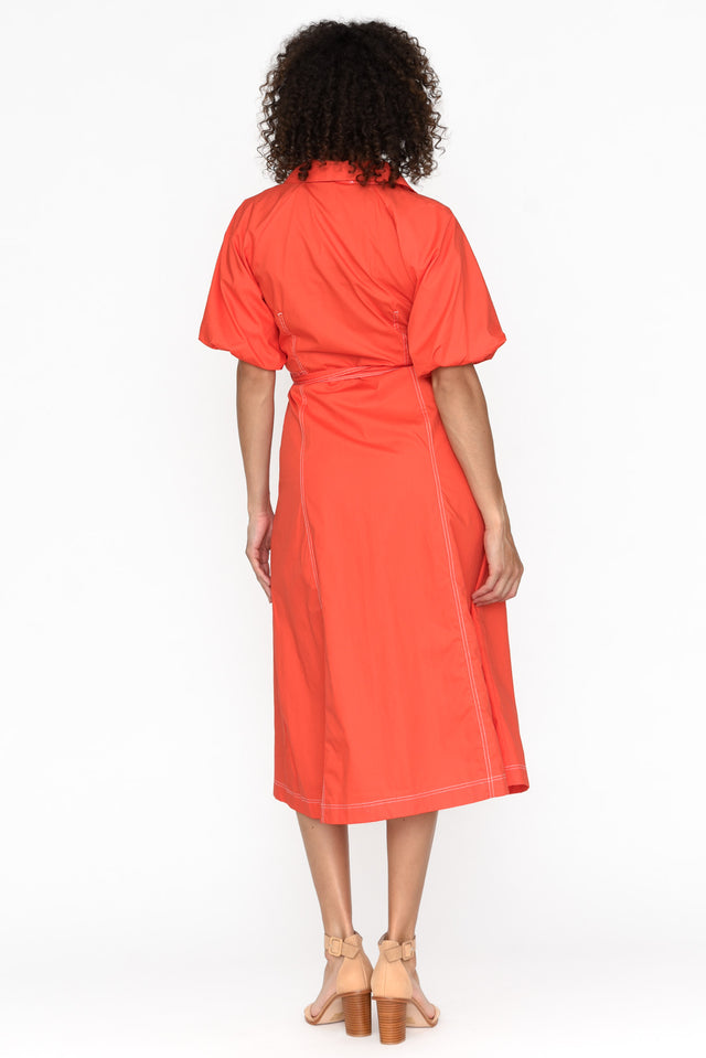 Ralphie Orange Cotton Contrast Stitch Dress