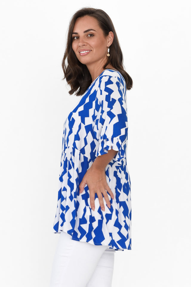 Renee Cobalt Geo Frill Top