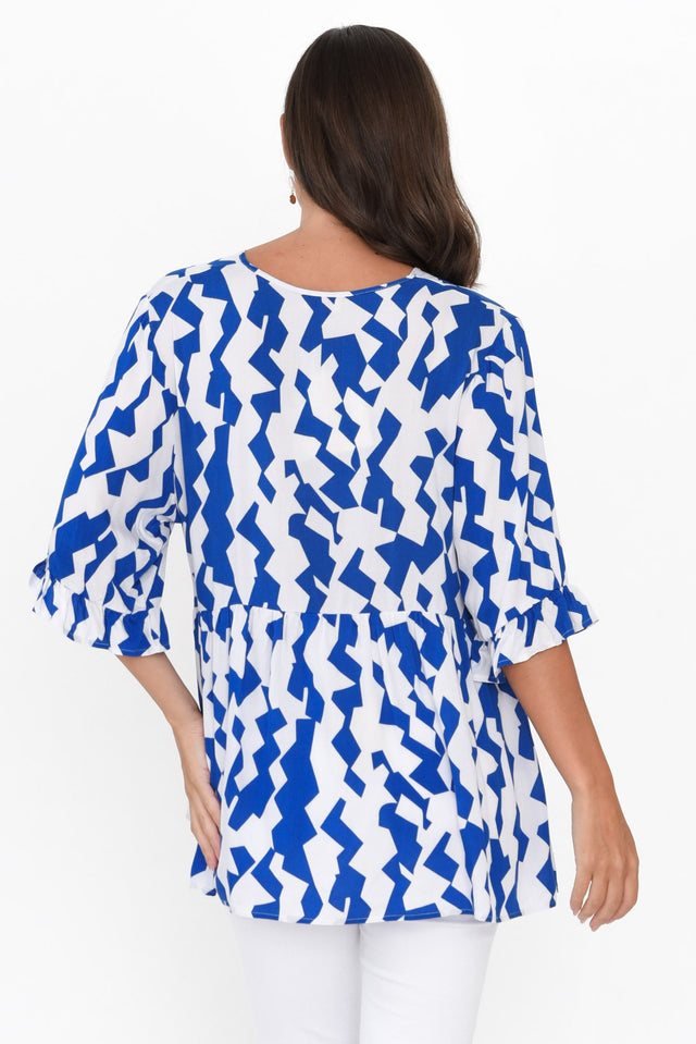 Renee Cobalt Geo Frill Top