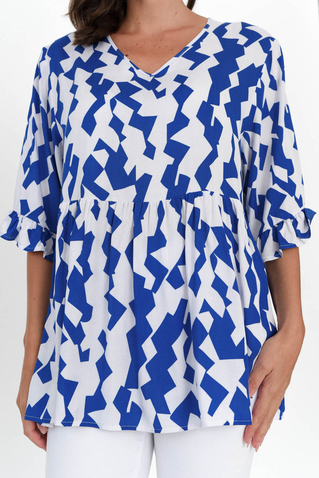 Renee Cobalt Geo Frill Top