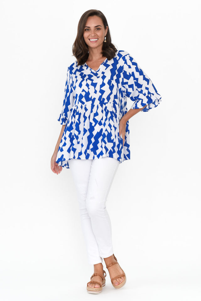 Renee Cobalt Geo Frill Top