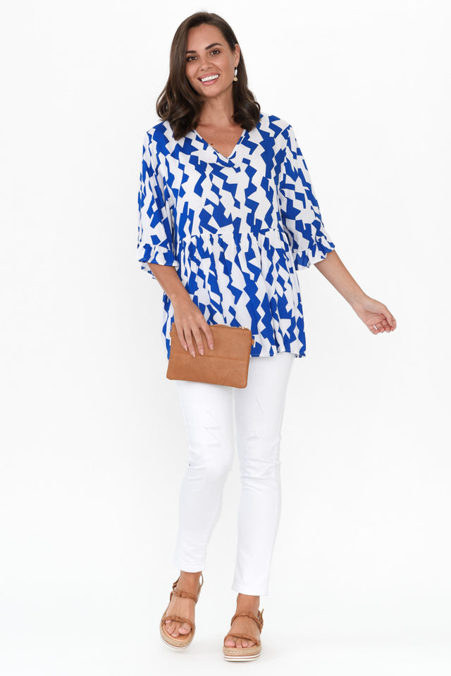 Renee Cobalt Geo Frill Top