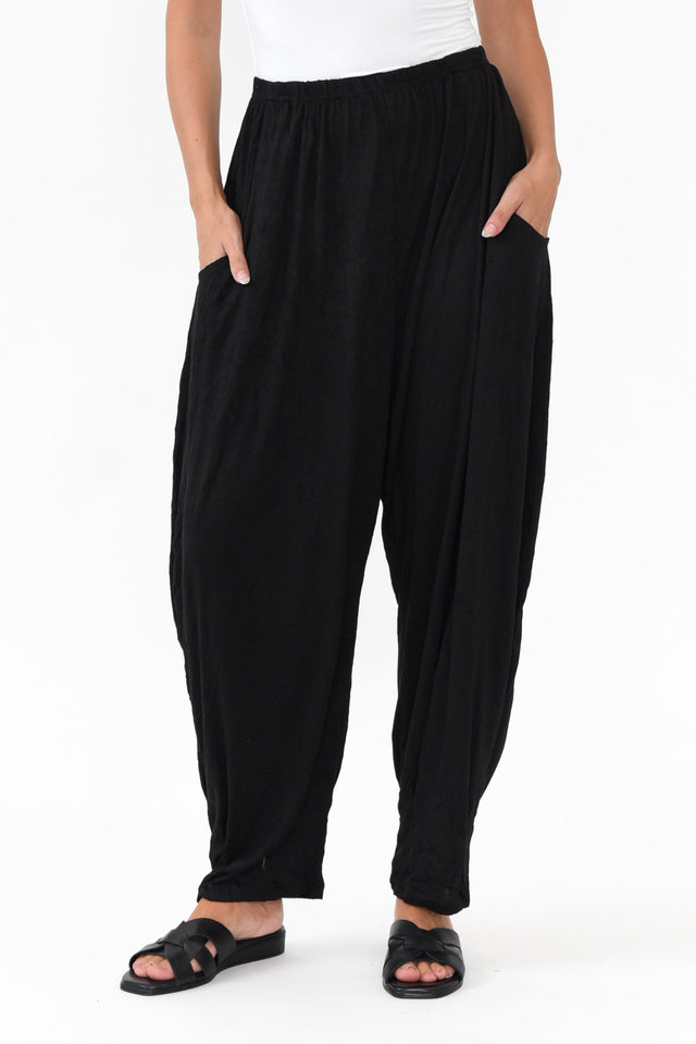 Rylee Black Crinkle Cotton Pants