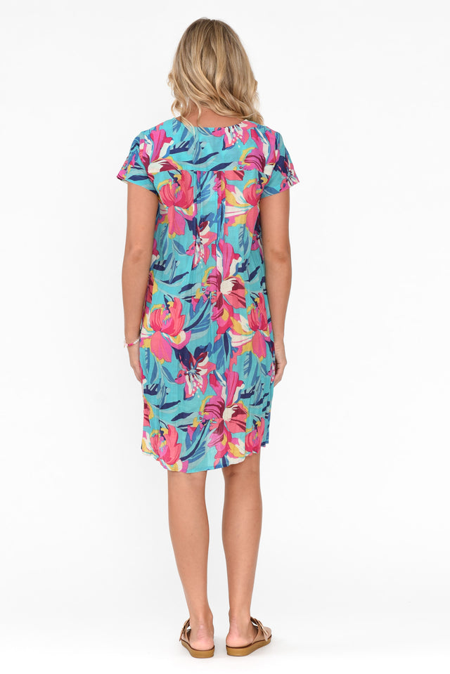 Sabina Blue Bloom Crinkle Cotton Dress