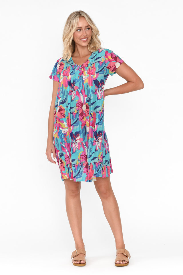 Sabina Blue Bloom Crinkle Cotton Dress