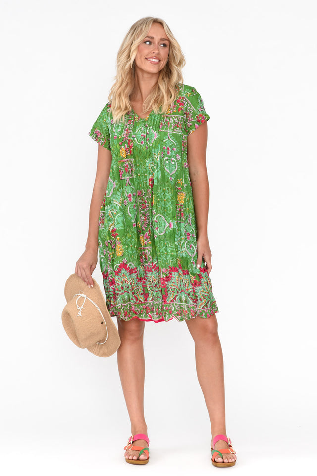 Sabina Green Heritage Crinkle Cotton Dress