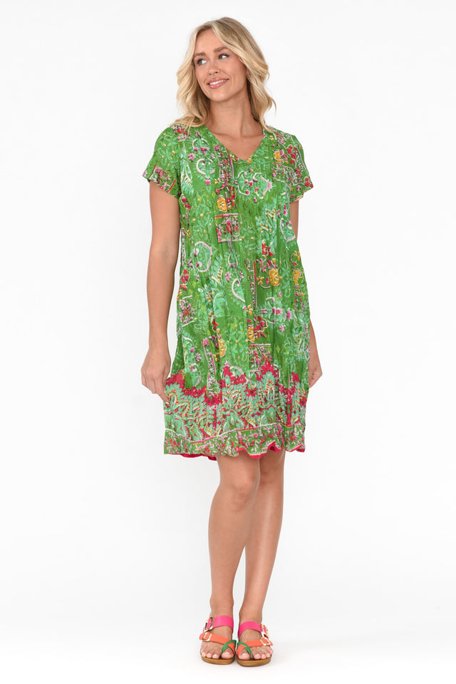 Sabina Green Heritage Crinkle Cotton Dress