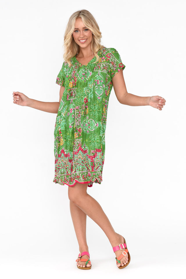 Sabina Green Heritage Crinkle Cotton Dress