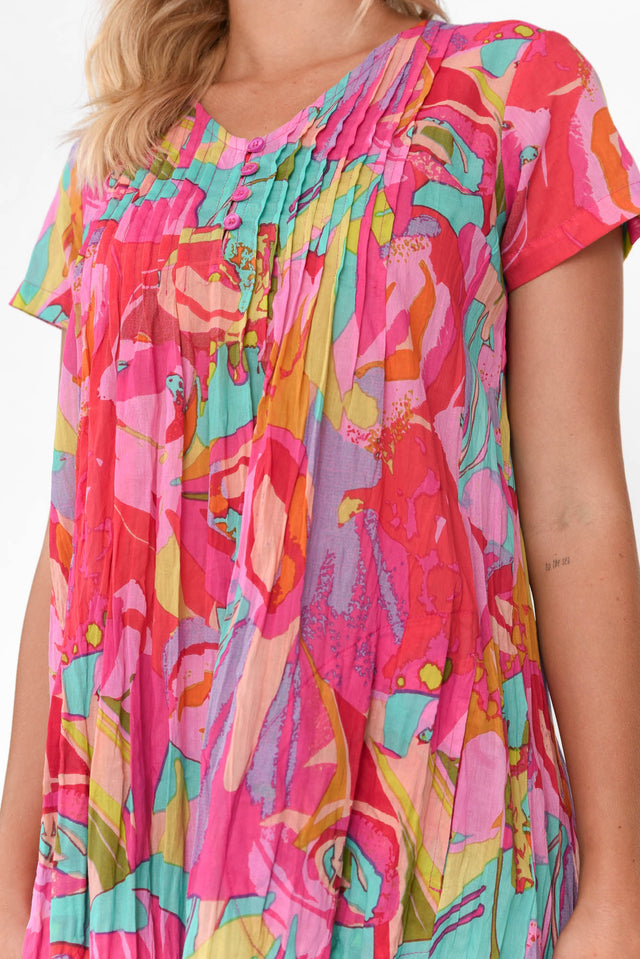 Sabina Pink Burst Crinkle Cotton Dress