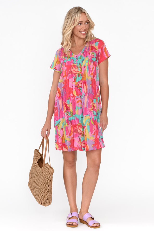 Sabina Pink Burst Crinkle Cotton Dress