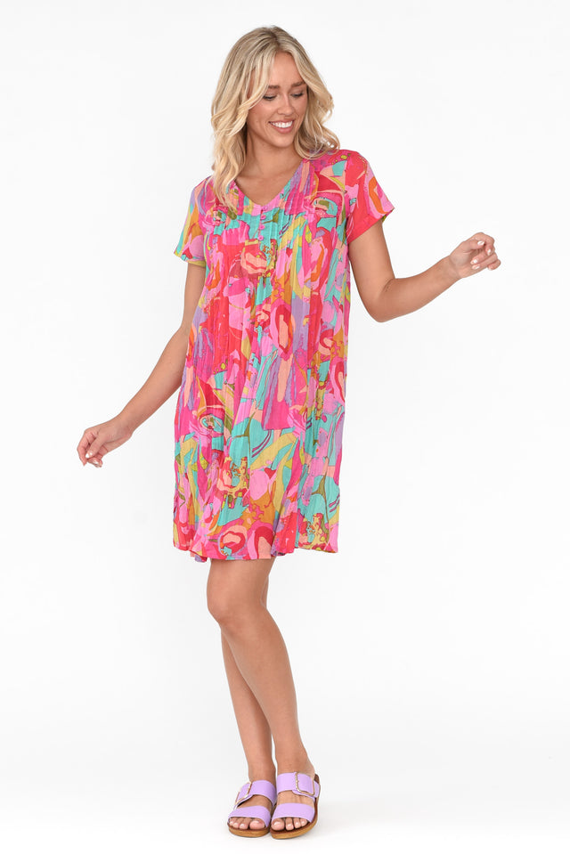 Sabina Pink Burst Crinkle Cotton Dress