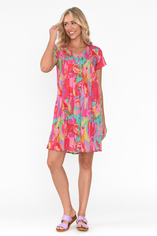 Sabina Pink Burst Crinkle Cotton Dress