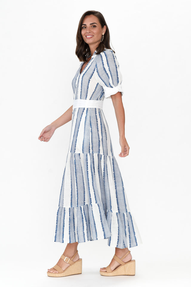 Scala Blue Stripe Tier Maxi Dress