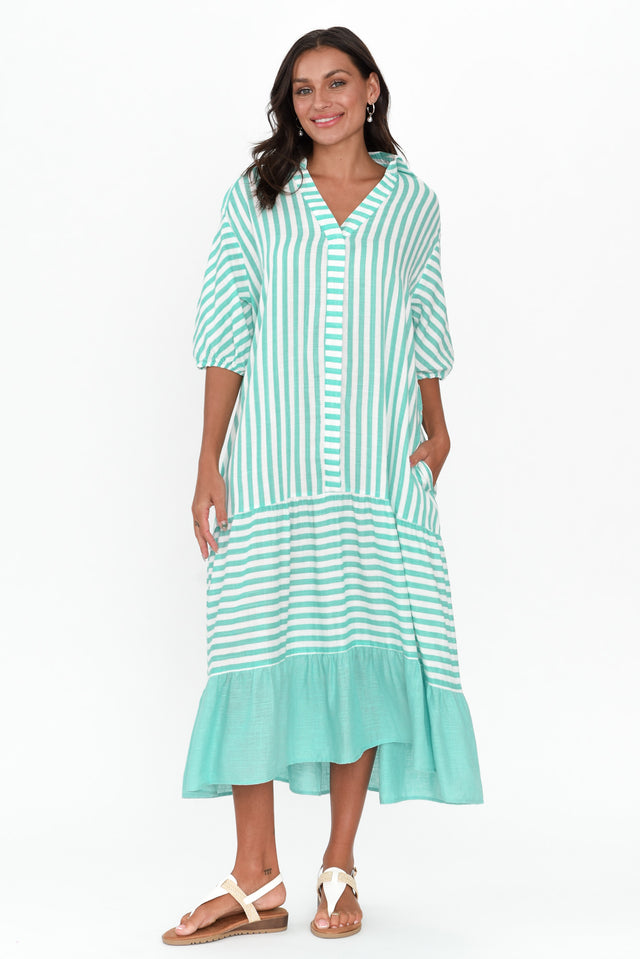 Timon Blue Stripe Cotton Blend Dress