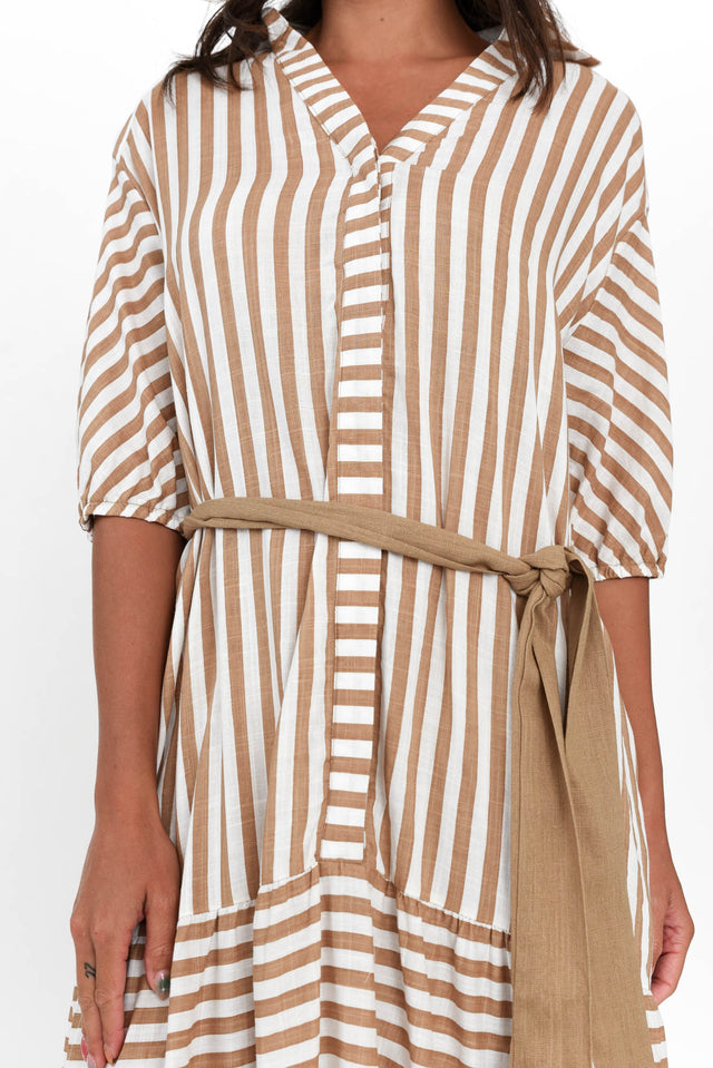 Timon Tan Stripe Cotton Blend Dress