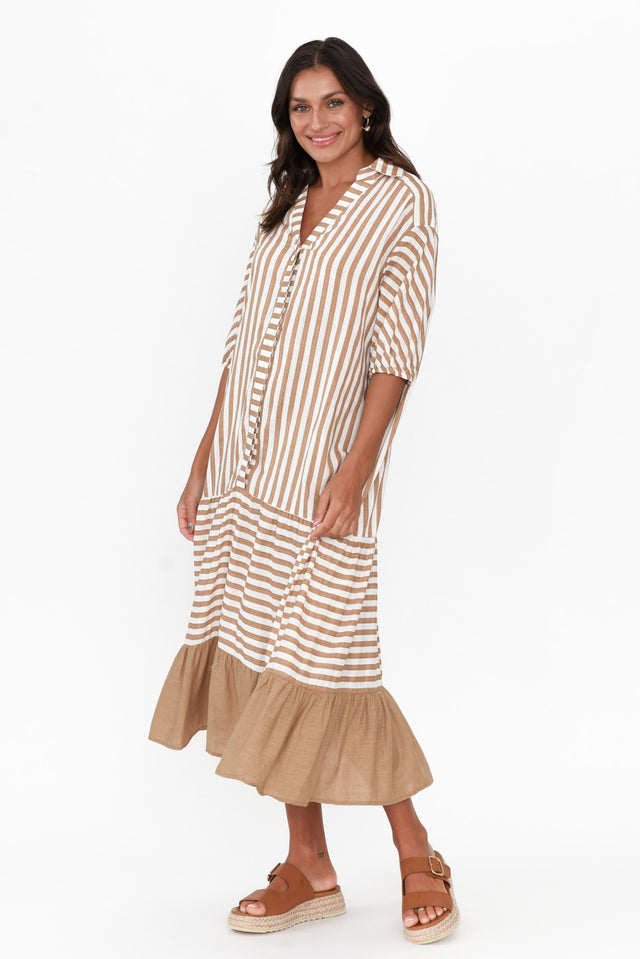 Timon Tan Stripe Cotton Blend Dress