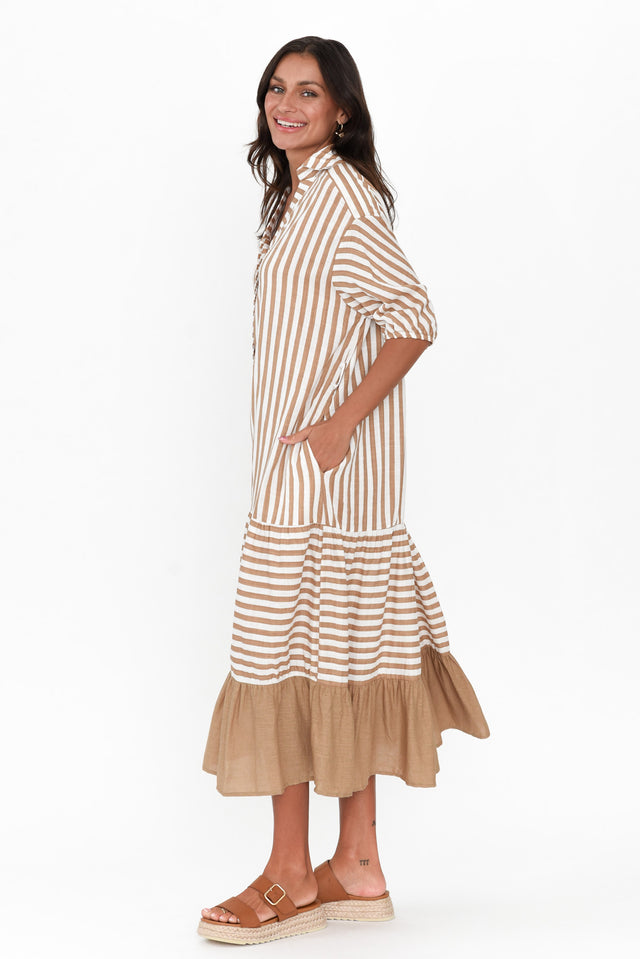 Timon Tan Stripe Cotton Blend Dress