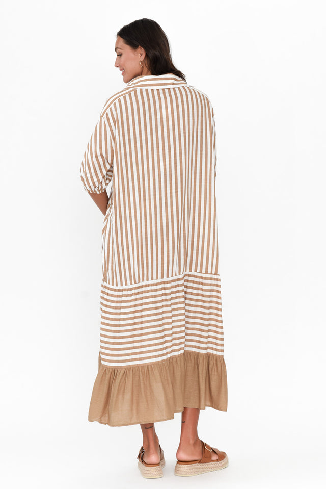 Timon Tan Stripe Cotton Blend Dress