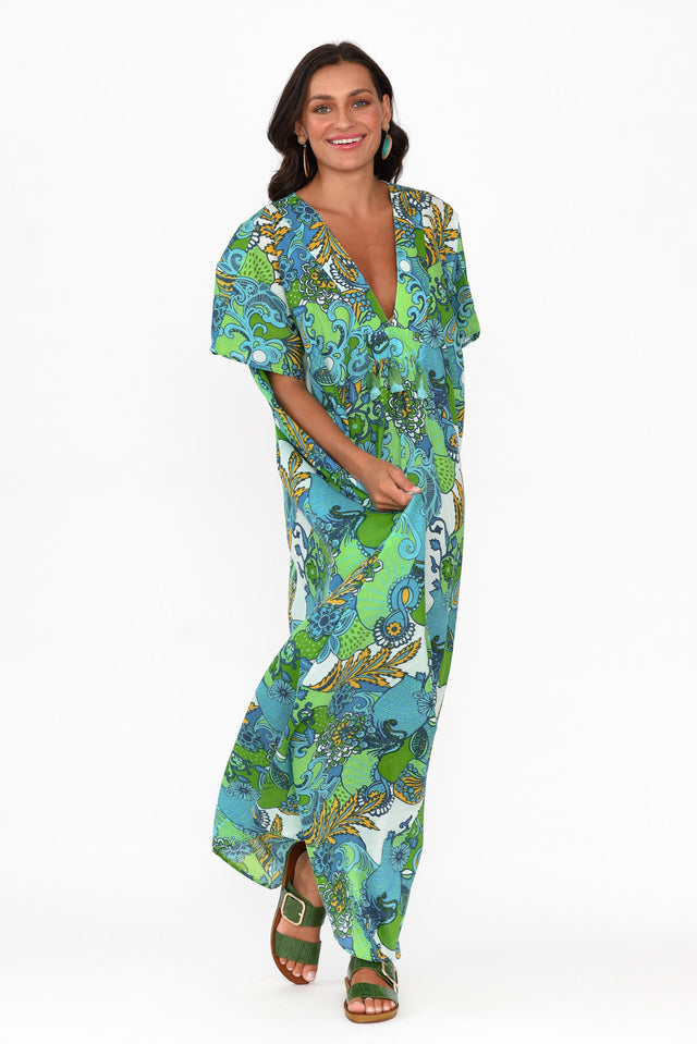 Tiwi Green Paisley Cotton Kaftan