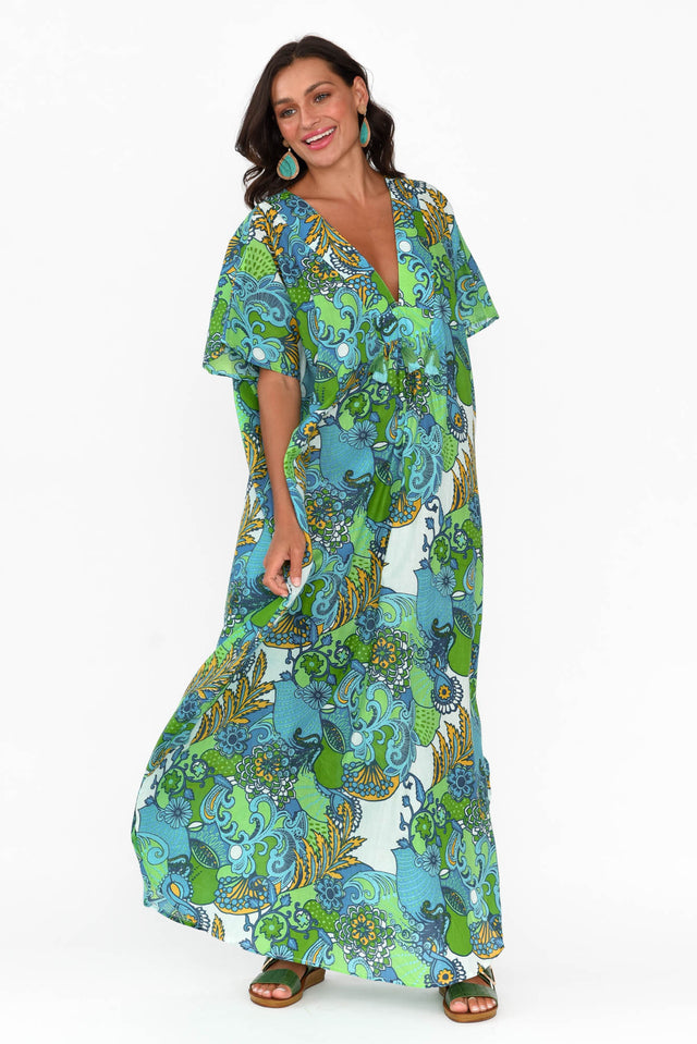 Tiwi Green Paisley Cotton Kaftan