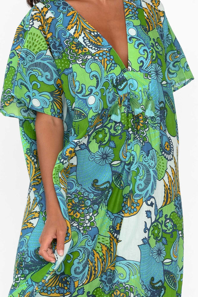 Tiwi Green Paisley Cotton Kaftan