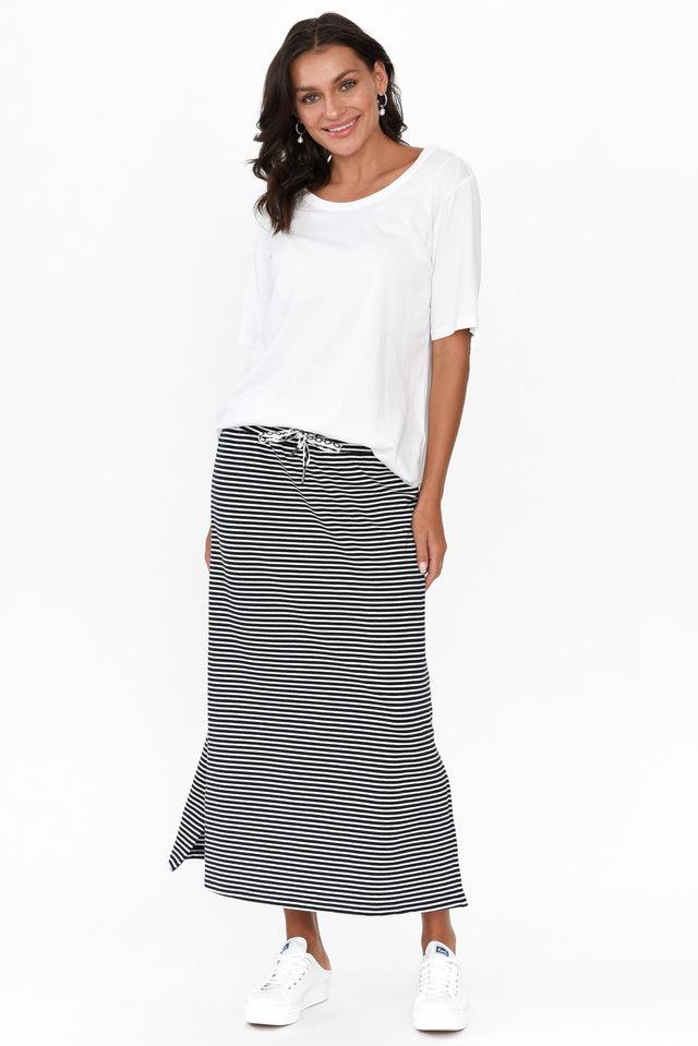 Travel Navy Stripe Cotton Maxi Skirt