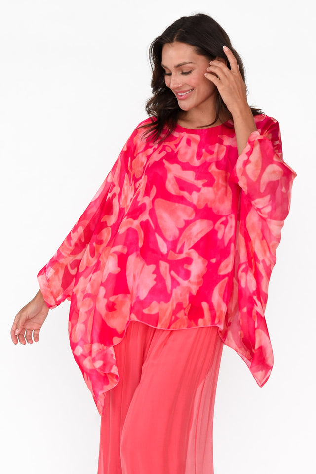 Trevino Fuchsia Garden Silk Overlay Top neckline_Round 