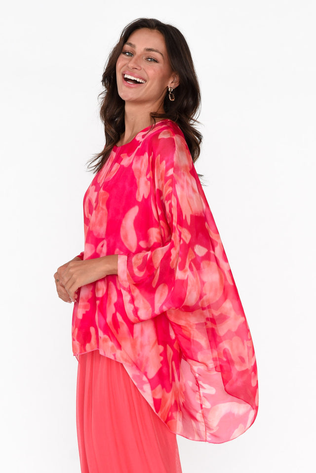 Trevino Fuchsia Garden Silk Overlay Top