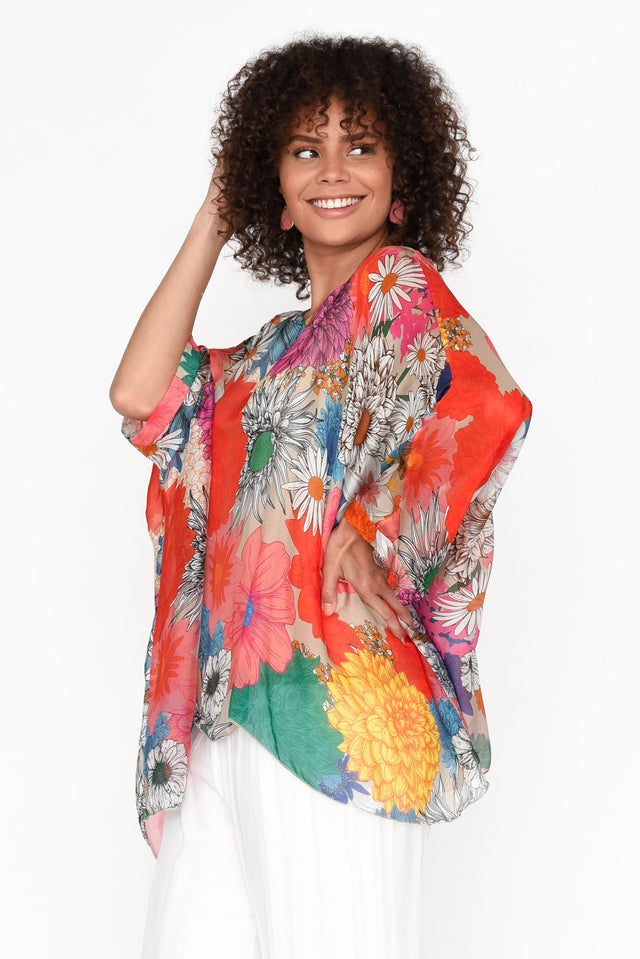 Trevino Summer Daisy Silk Overlay Top