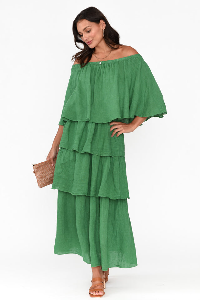 Verone Green Linen Ruffle Dress