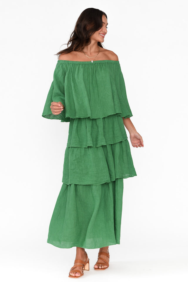 Verone Green Linen Ruffle Dress